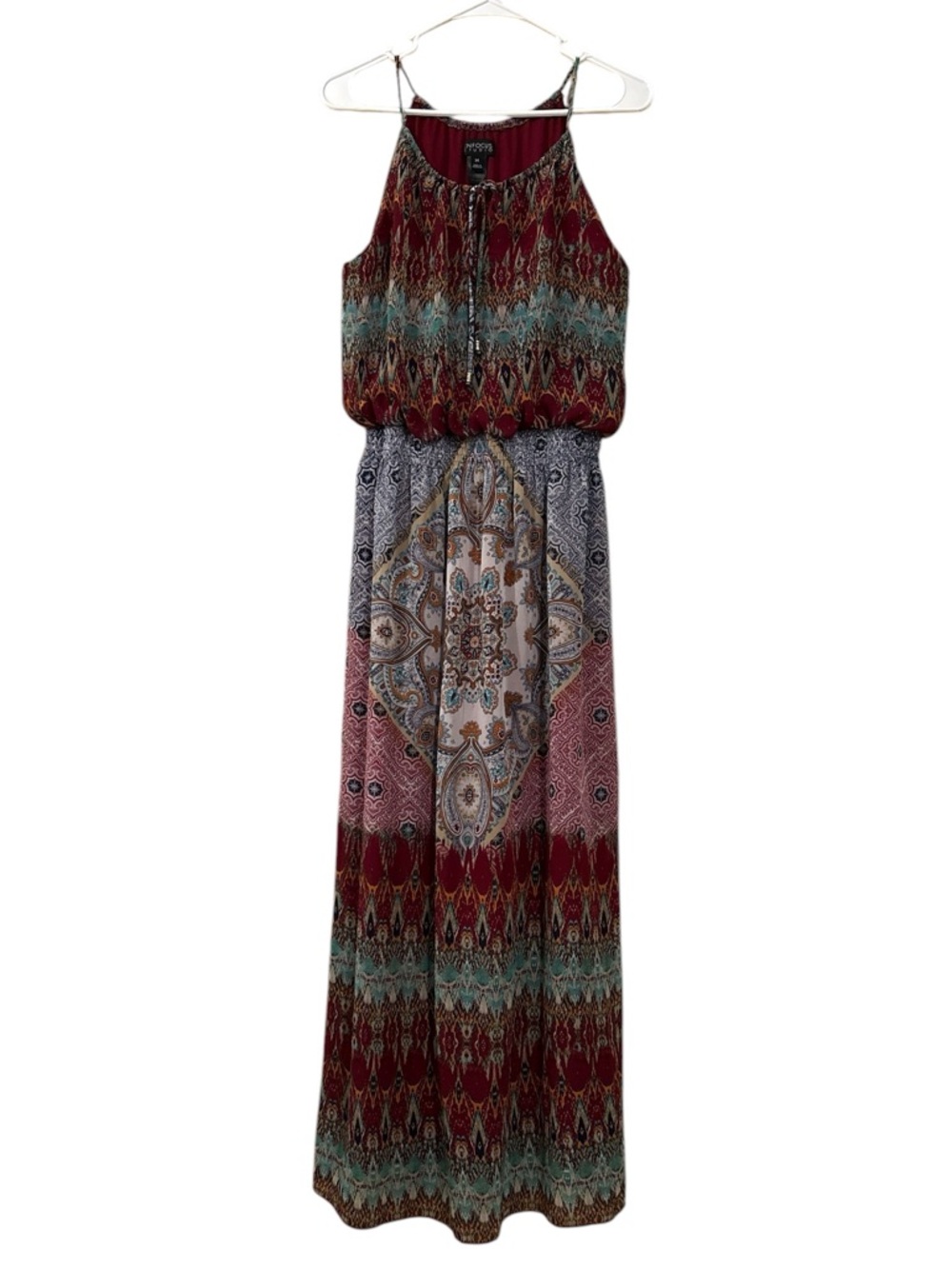 Enfocus Studio Burgundy and Teal Boho Maxi Dress